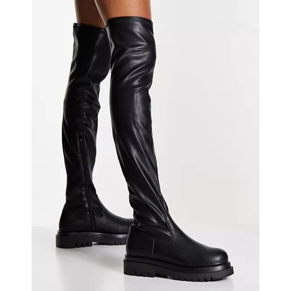 Truffle Collection Shoes - Truffle Collection Chunky Stretch Over the Knee Boots in Black